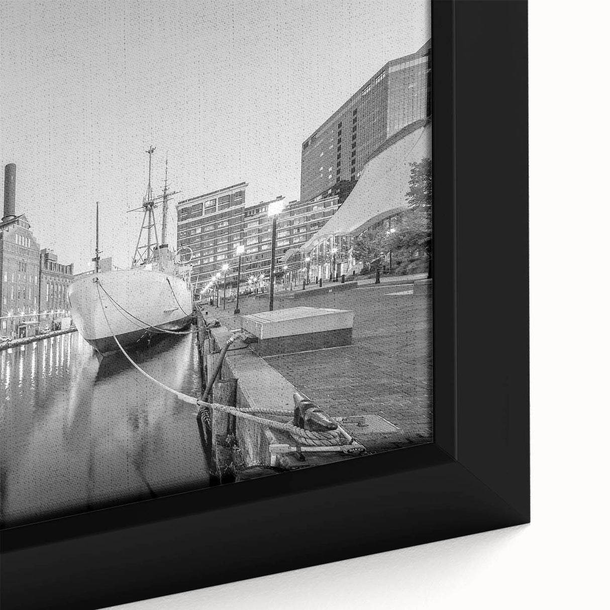 Black wall art featuring a textured portrayal of the Baltimore skyline in vibrant colors on a framed canvas.