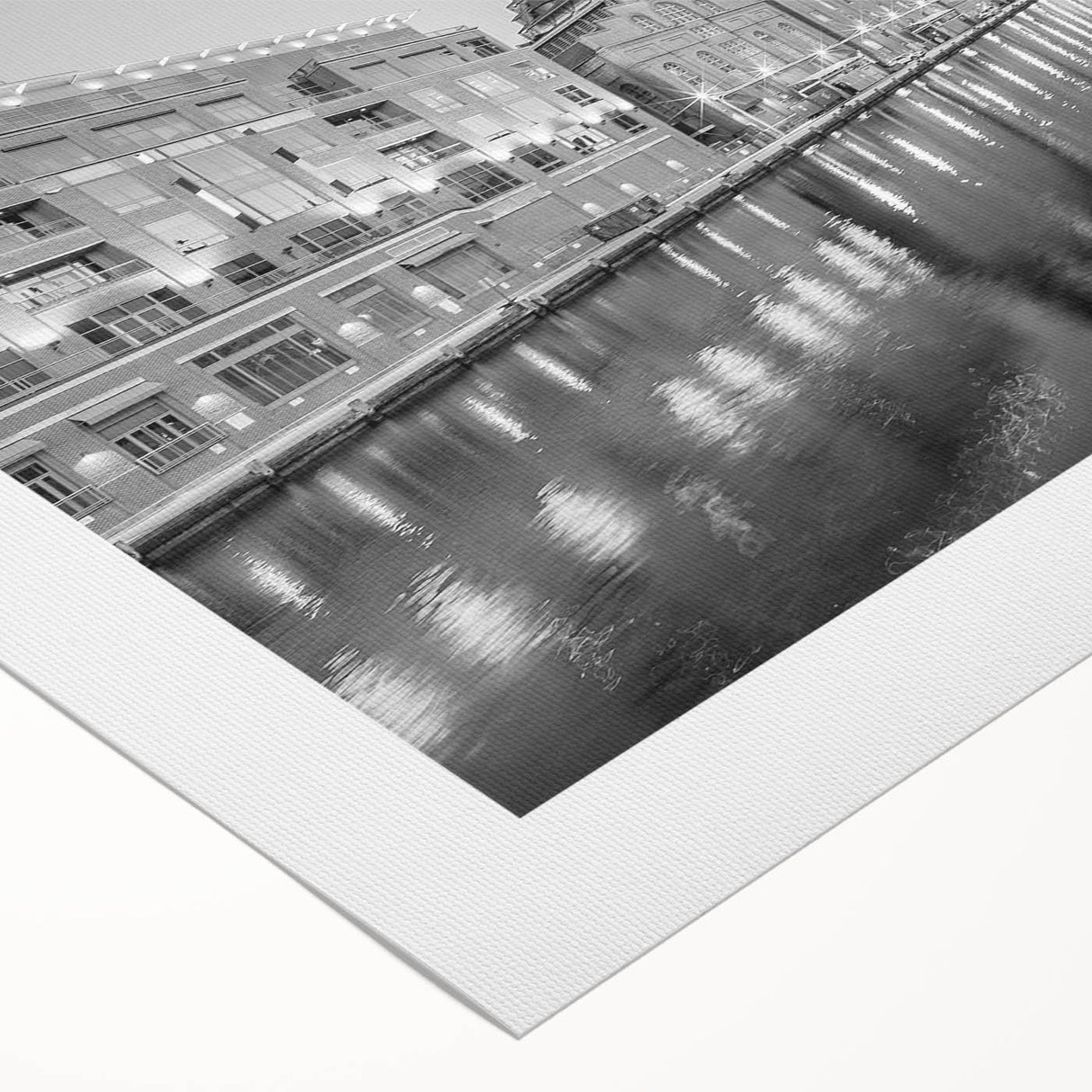 Art deco poster of Baltimore skyline in monochrome tones on rolled canvas, suitable for dining room wall art.