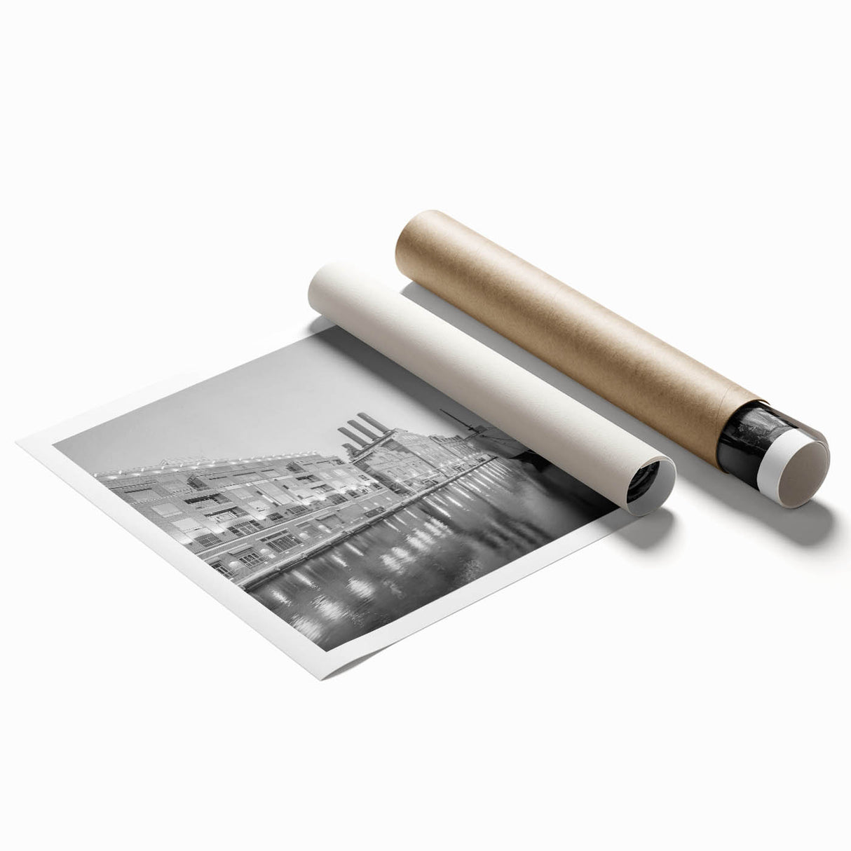 Rolled print of Baltimore skyline in muted blue tones, ideal for art wall dining room.