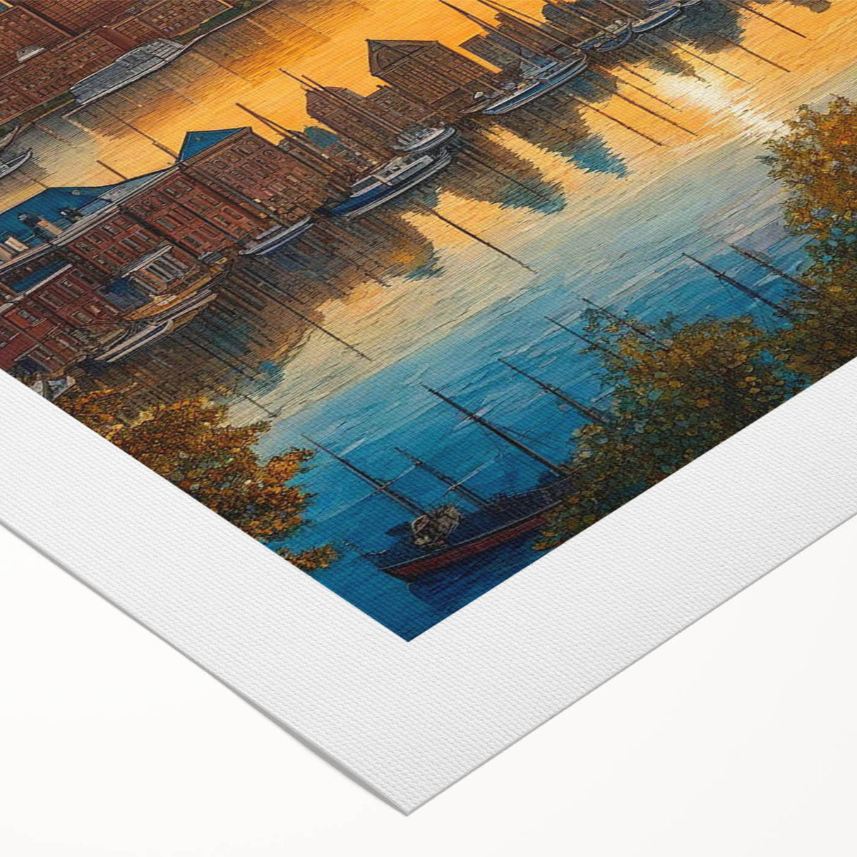 Art deco poster of Baltimore skyline in monochrome shades on rolled canvas, suitable for dining room or bathroom wall art.