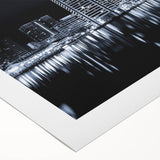 Art deco poster of Baltimore skyline in muted gold and black tones on rolled canvas, suitable for dining room wall art.