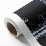 Art Deco-style Baltimore skyline poster in monochrome, printed on rolled canvas.