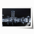 Baltimore city skyline in muted gray tones on a large rolled canvas, suitable for dining room wall art.