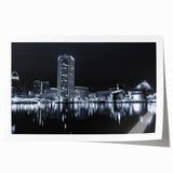 Baltimore city skyline in muted gray tones on a large rolled canvas, suitable for dining room wall art.