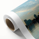 Art deco style Baltimore skyline in pastel colors on rolled canvas, ideal for nursery wall art.