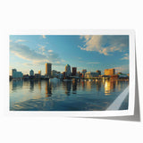 Rolled print of Baltimore skyline in muted gray tones, suitable as art wall dining room decor.