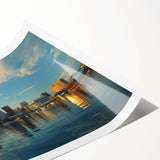 Extra large wall art of Baltimore skyline with line art flowers in muted tones on a rolled canvas.