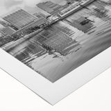 Art deco poster of Baltimore skyline in monochrome shades on rolled canvas, suitable for dining room wall art.