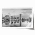 Rolled print of Baltimore skyline in muted gray and blue tones, ideal for art wall dining room.