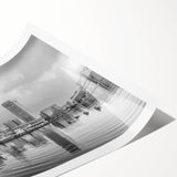 Extra large wall art featuring a line art design of Baltimore skyline with floral elements in black and white.