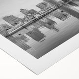 Art deco poster of Baltimore skyline in monochrome shades on rolled canvas, suitable for dining room wall art.