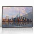 Large abstract wall art of New York City skyline in black and white tones, framed acrylic.