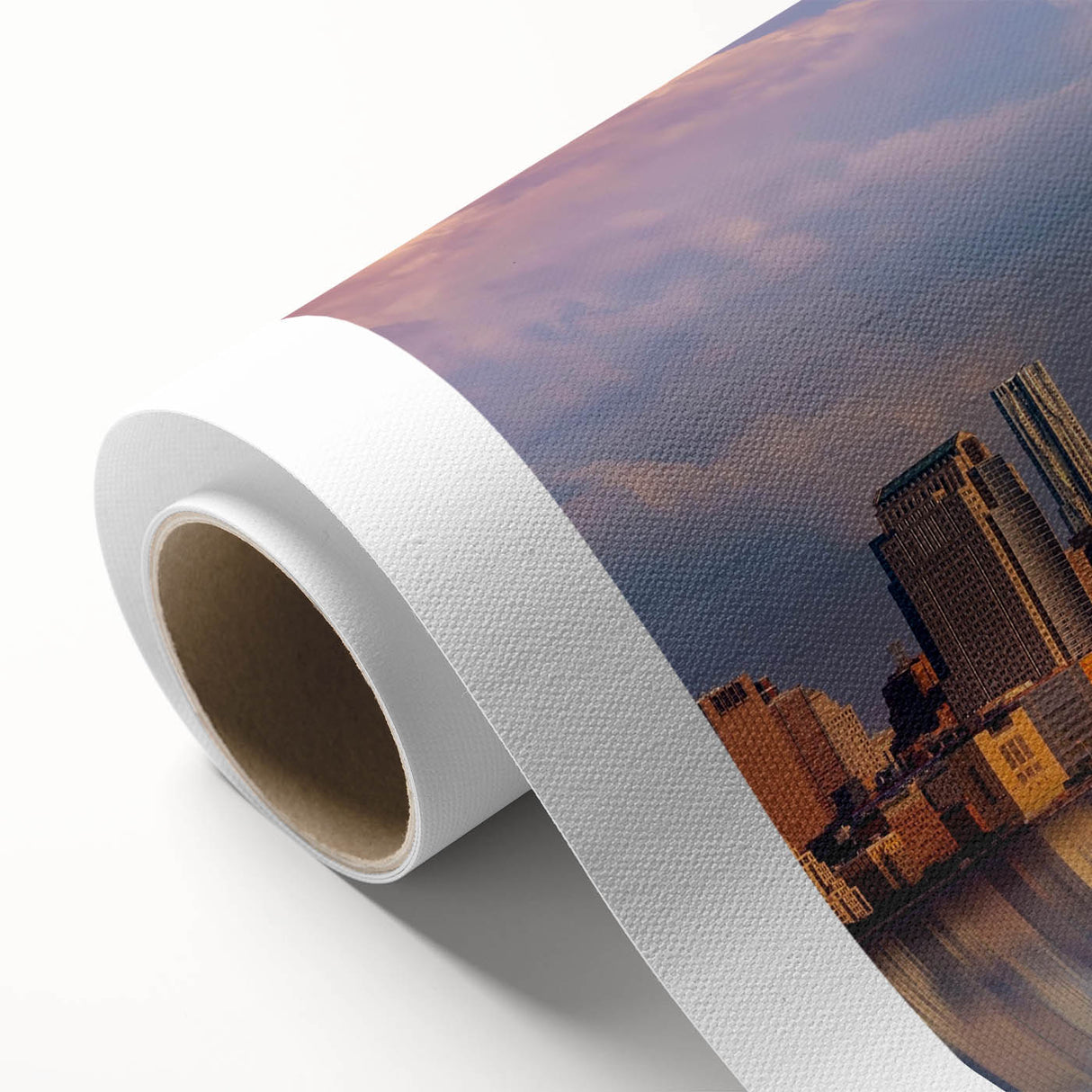 Art Deco poster of New York City skyline in monochrome tones on rolled canvas.