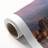 Art Deco poster of New York City skyline in monochrome tones on rolled canvas.