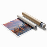 Extra large rolled print of New York City skyline in muted gray tones, ideal for large living room wall art.