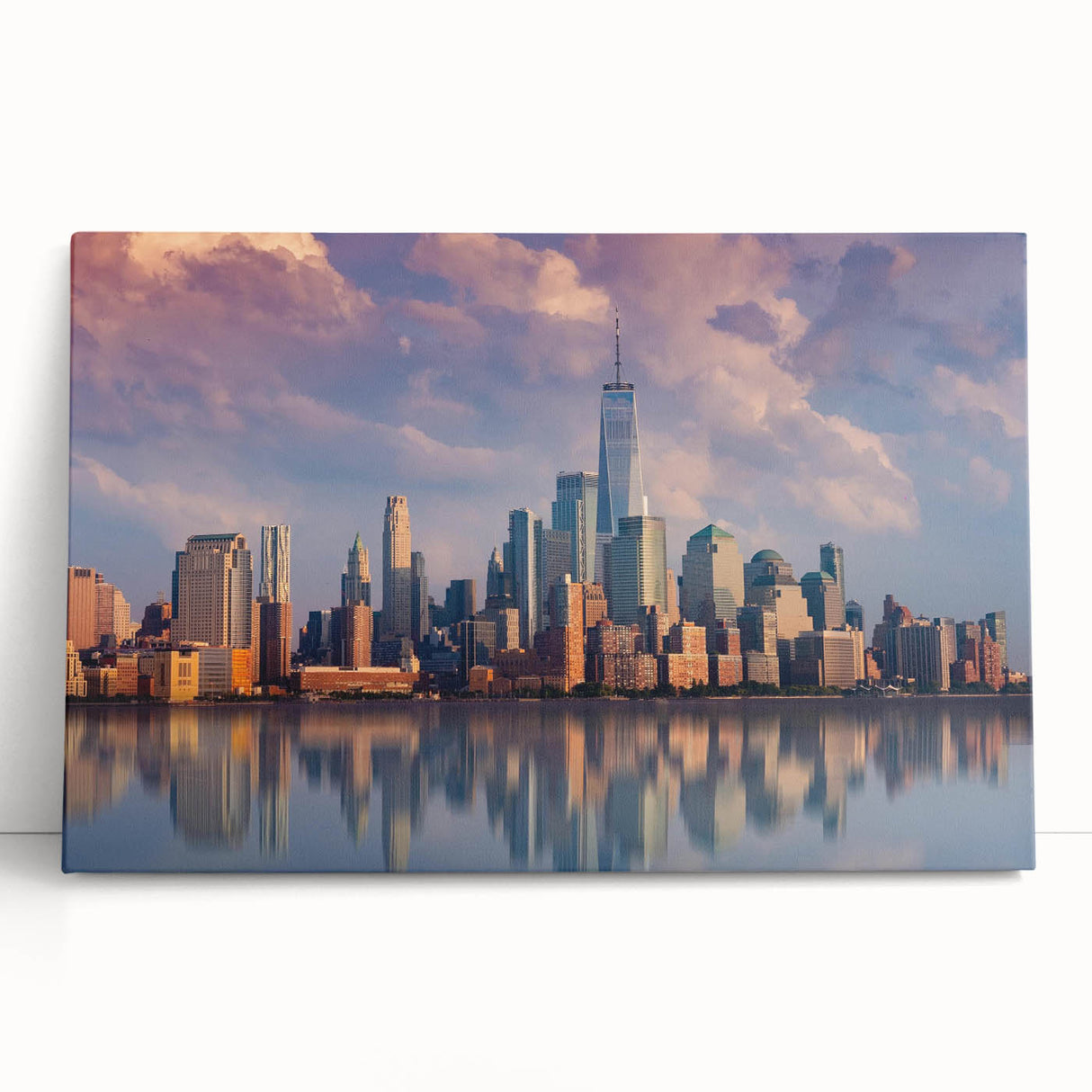 Black and white stretched canvas print of New York City skyline, ideal for kitchen wall art.