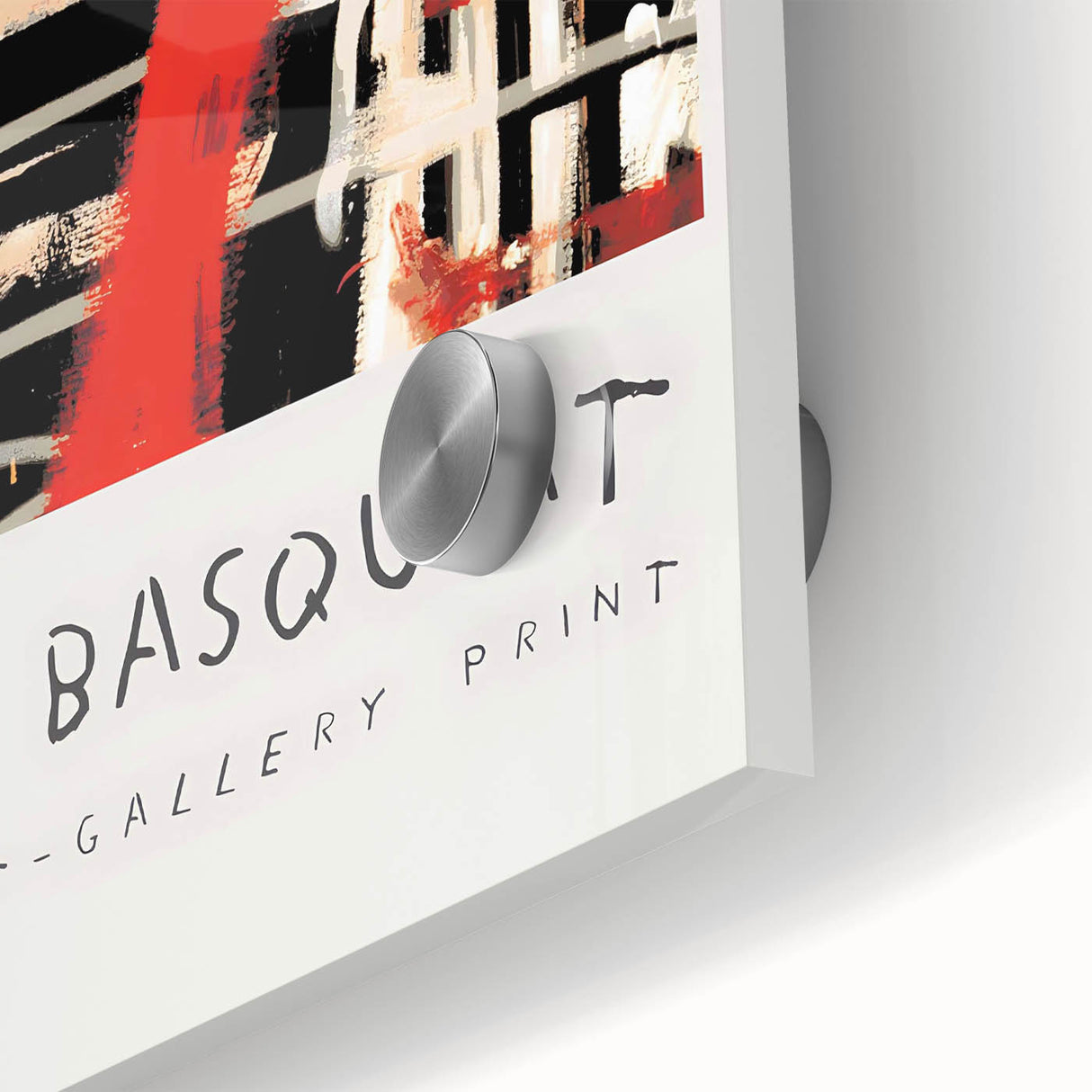 Large abstract wall art in vibrant hues on acrylic glass, featuring a mid-century modernist style.