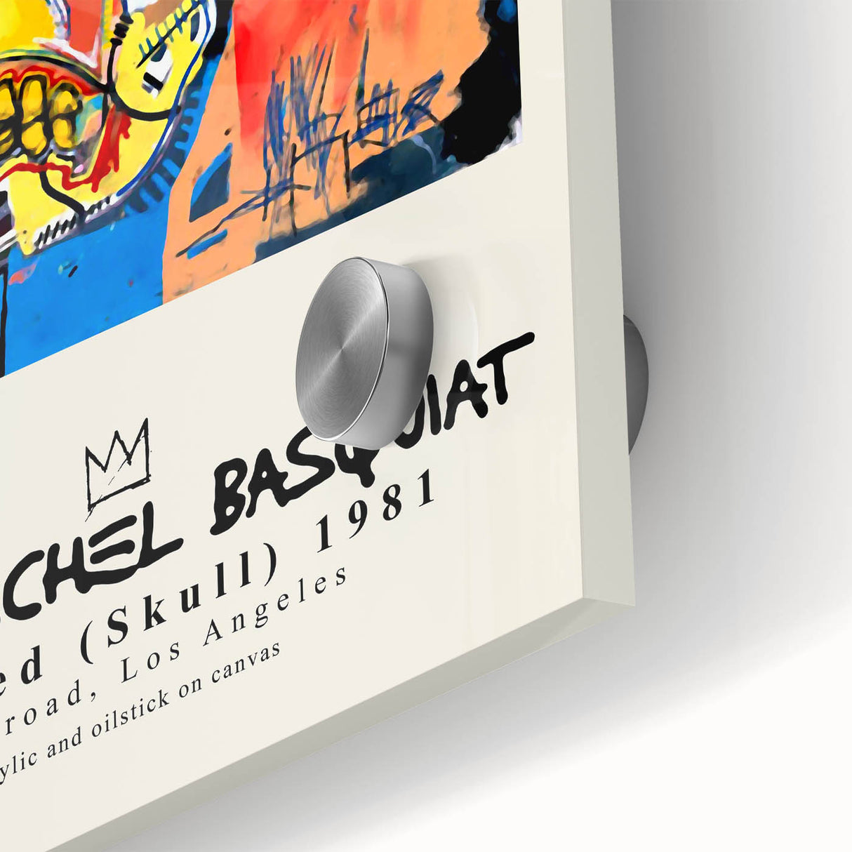 Large abstract wall art in vibrant colors on acrylic glass, featuring avant-garde Basquiat design.