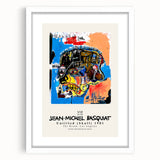 Abstract art print featuring a vibrant mix of chaotic lines and shapes on a white framed canvas.