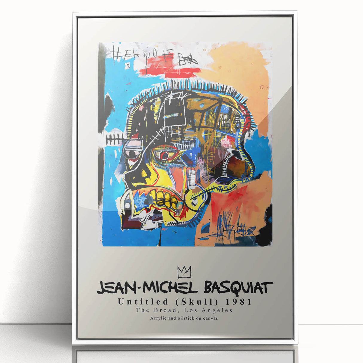 Modern art wall decor featuring abstract Basquiat design in white acrylic frame, suitable for nursery wall art.