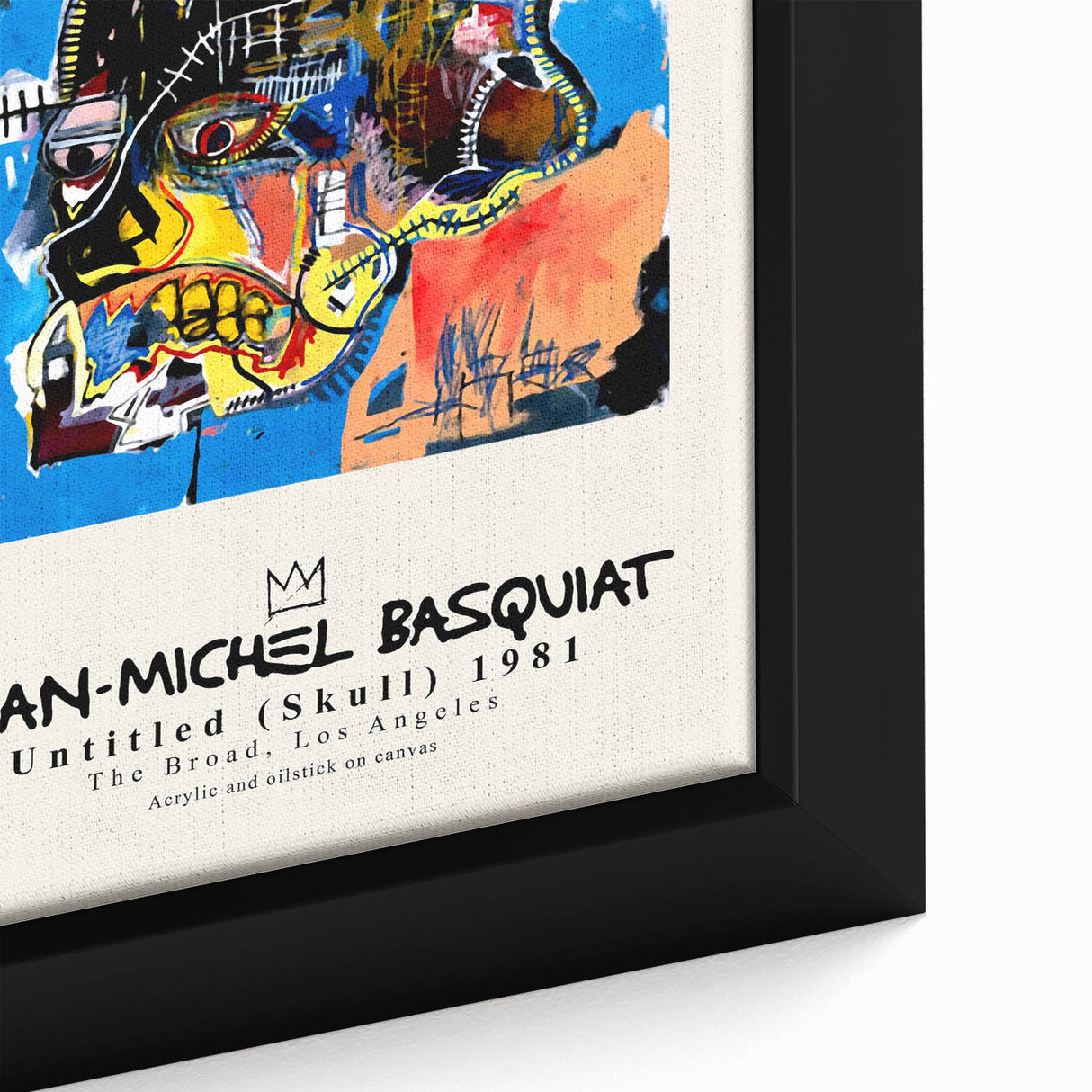 Extra large black wall art featuring a textured, colorful Basquiat design on a framed canvas, ideal for living room decor.