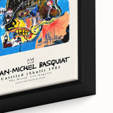 Extra large black wall art featuring a textured, colorful Basquiat design on a framed canvas, ideal for living room decor.