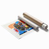 Extra large rolled print featuring a contemporary floral design in vibrant colors, ideal for classy bathroom wall art.
