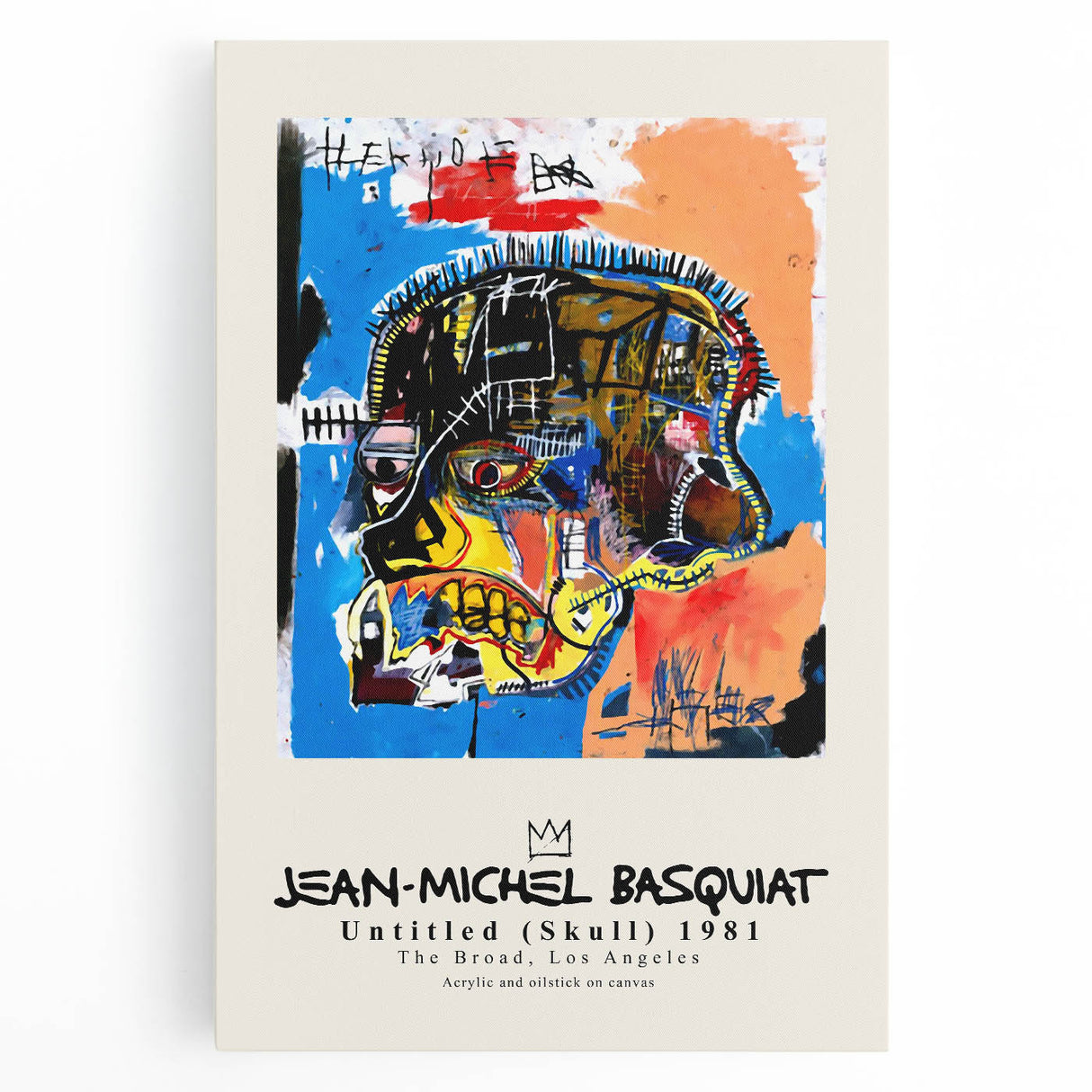 Large black and white abstract Basquiat-style artwork on stretched canvas, ideal for kitchen wall art.