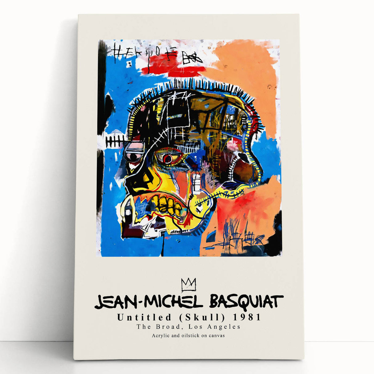 Large black and white abstract Basquiat-style art on stretched canvas, ideal for kitchen wall art or bedroom ambiance.