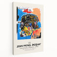 Large, avant-garde Basquiat-style art on stretched canvas, featuring bold primary colors, ideal for kitchen wall art.