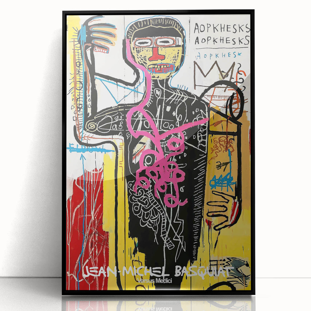 Large abstract wall art featuring dynamic, multicolored shapes on a black acrylic frame, suitable for modern art wall decor.