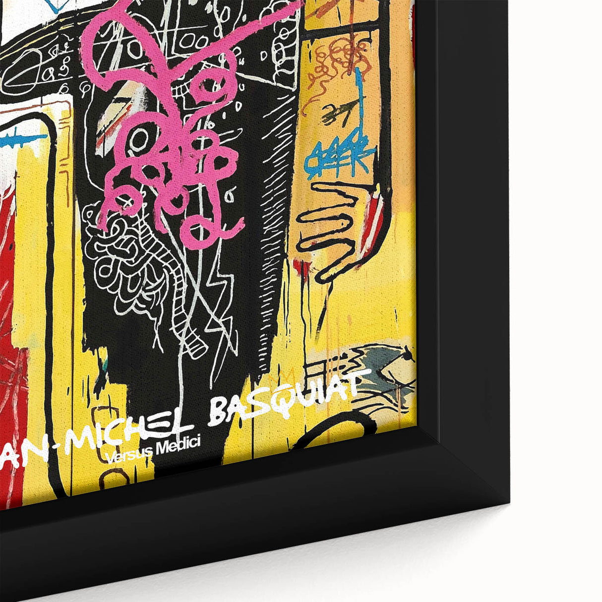Extra large framed canvas featuring a textured, colorful abstract design on a black background, ideal for living room decor.