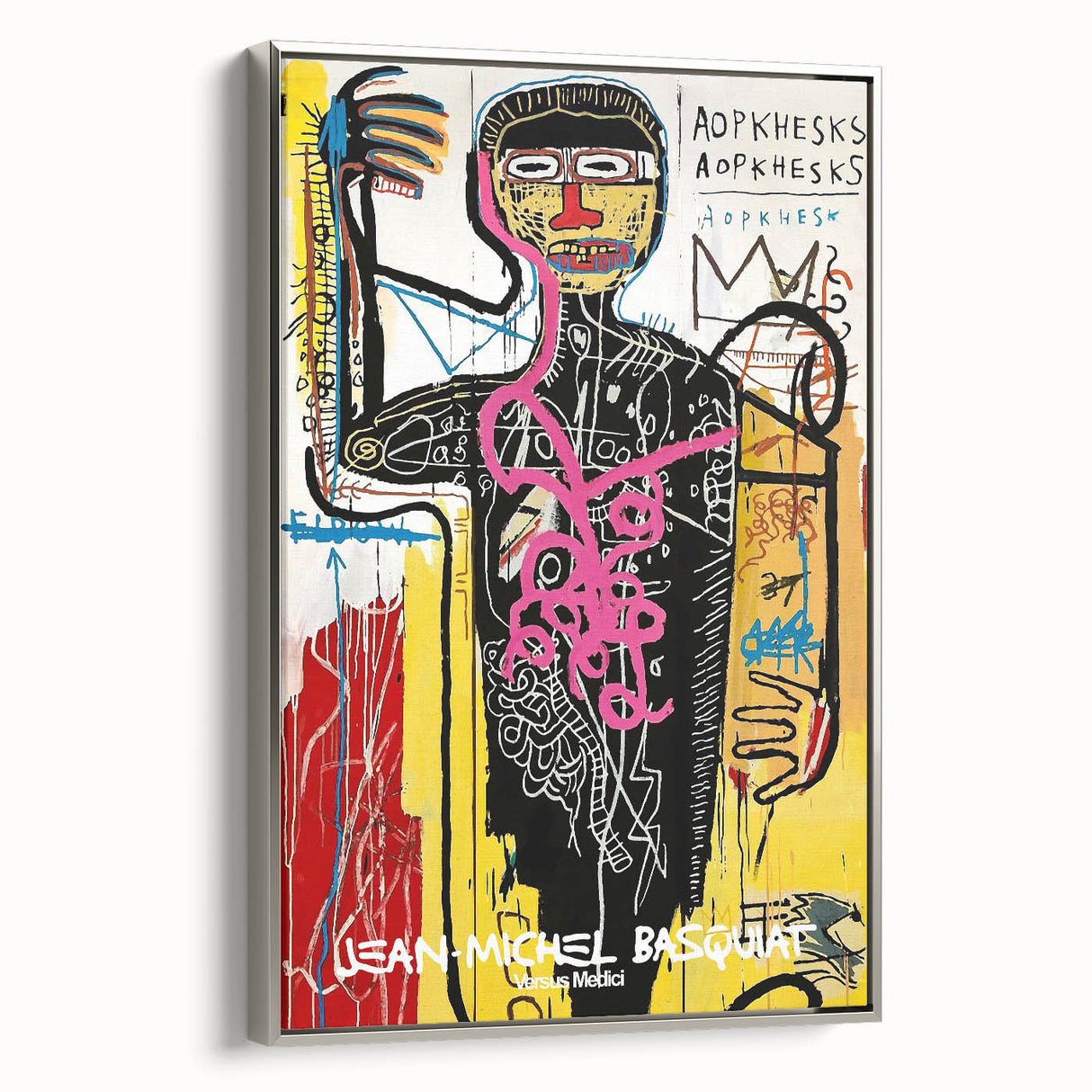 Contemporary landscape art painting featuring vibrant colors and abstract forms on a silver-framed canvas.