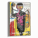 Contemporary landscape art painting featuring vibrant colors and abstract forms on a silver-framed canvas.