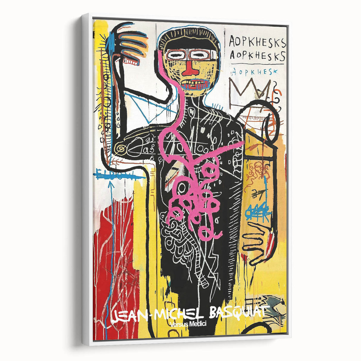 Vintage poster art featuring a colorful abstract design on a large framed canvas, ideal for living room decor.