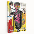 Large avant-garde Basquiat-inspired artwork on stretched canvas, featuring vibrant primary colors.
