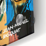 Large abstract wall art in vibrant colors on acrylic glass, featuring a mid-century modernist style.