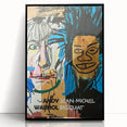 Large abstract wall art featuring dynamic figures and scribbles in black and white, framed in acrylic.