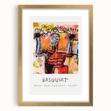 Extra large abstract art print featuring textured, avant-garde Basquiat design in a gold frame, ideal for living room decor.