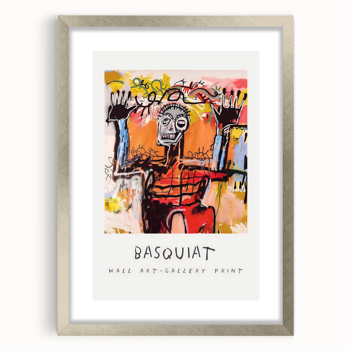 Textured abstract art print in vibrant colors on a silver-framed canvas, suitable for bedroom art.