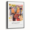 Black and white wall art featuring a contemporary Basquiat design on a framed canvas, suitable for bedroom decor.