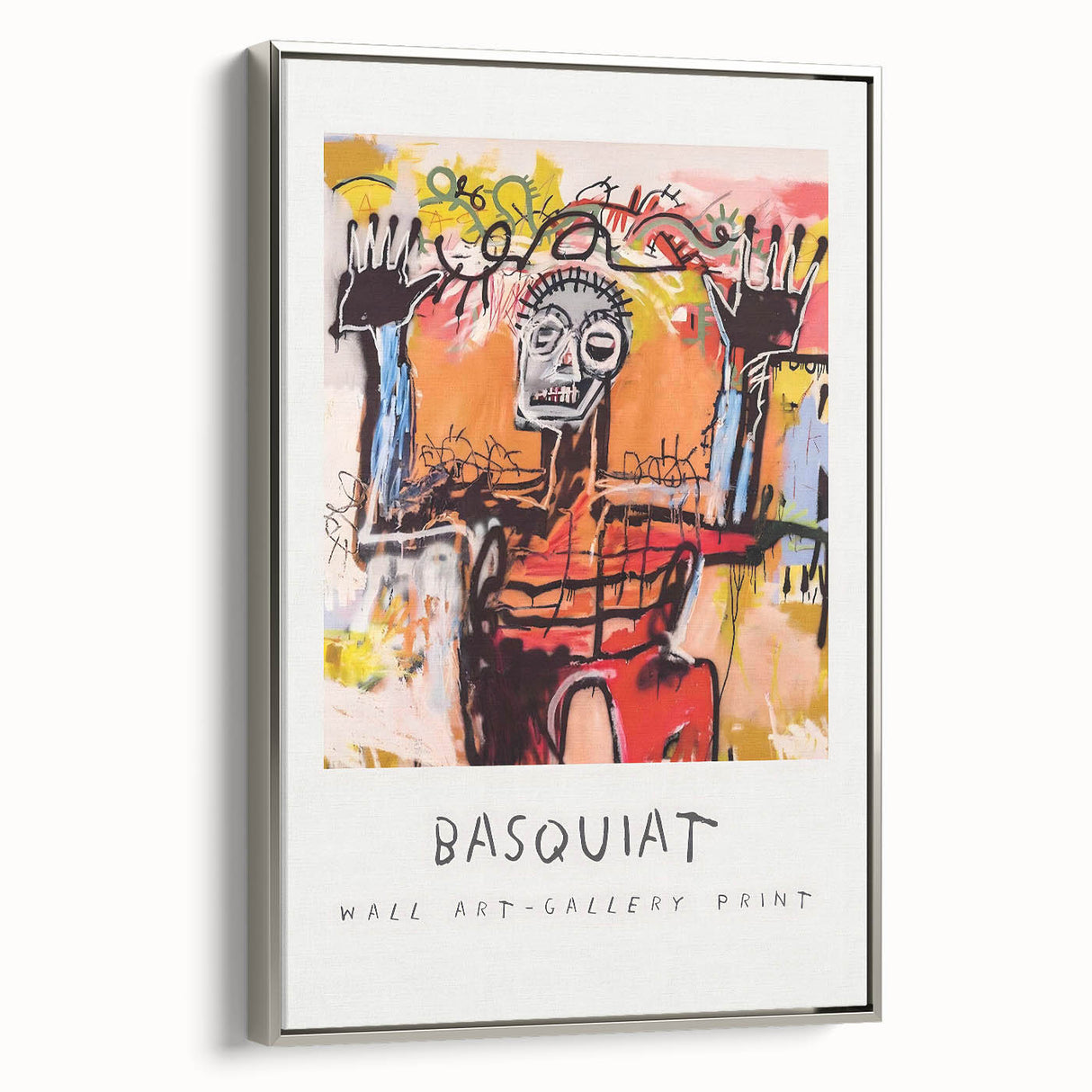 Framed canvas featuring a contemporary landscape art painting with vibrant colorful elements on a black background.