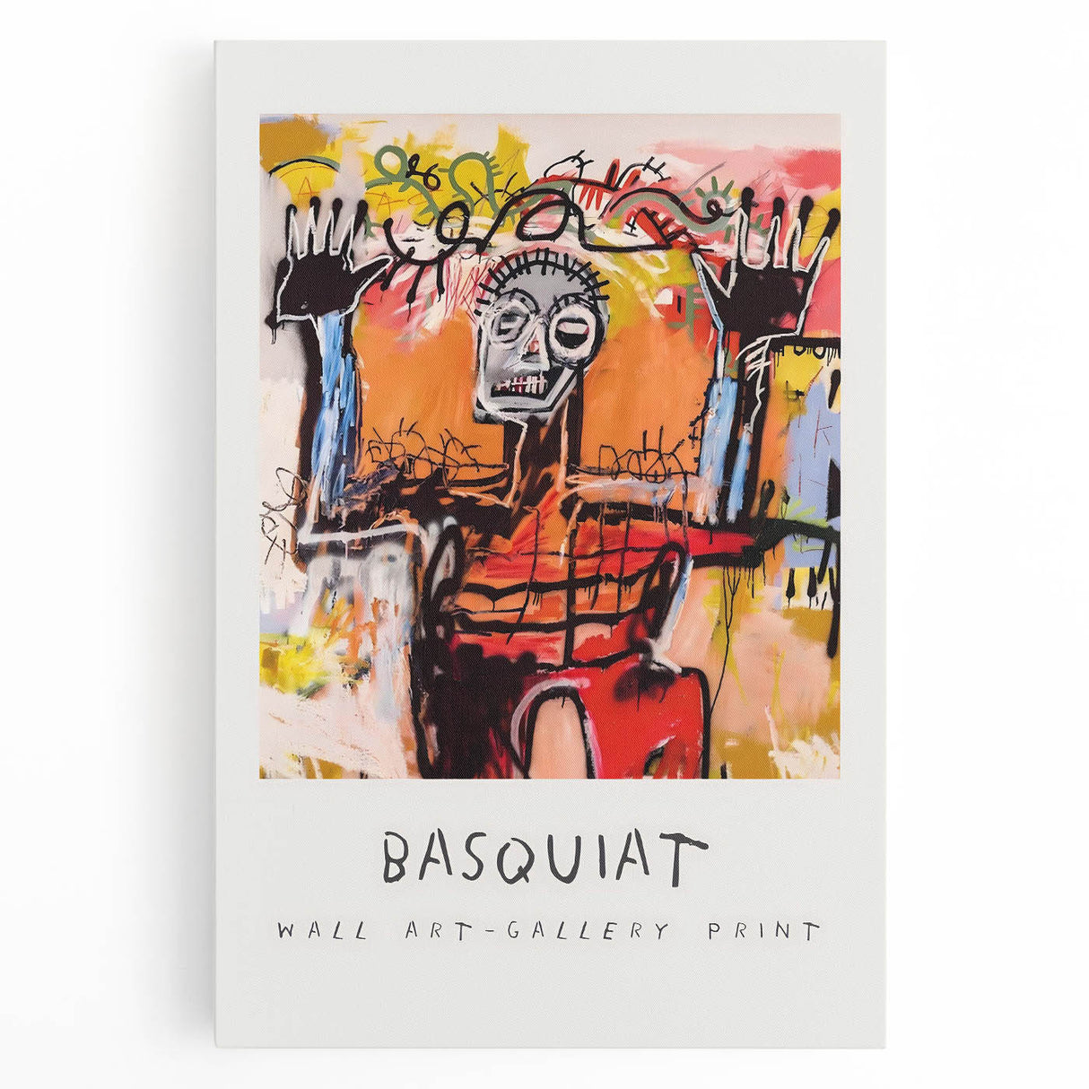 Black and white abstract Basquiat-style artwork on stretched canvas, suitable for kitchen art.