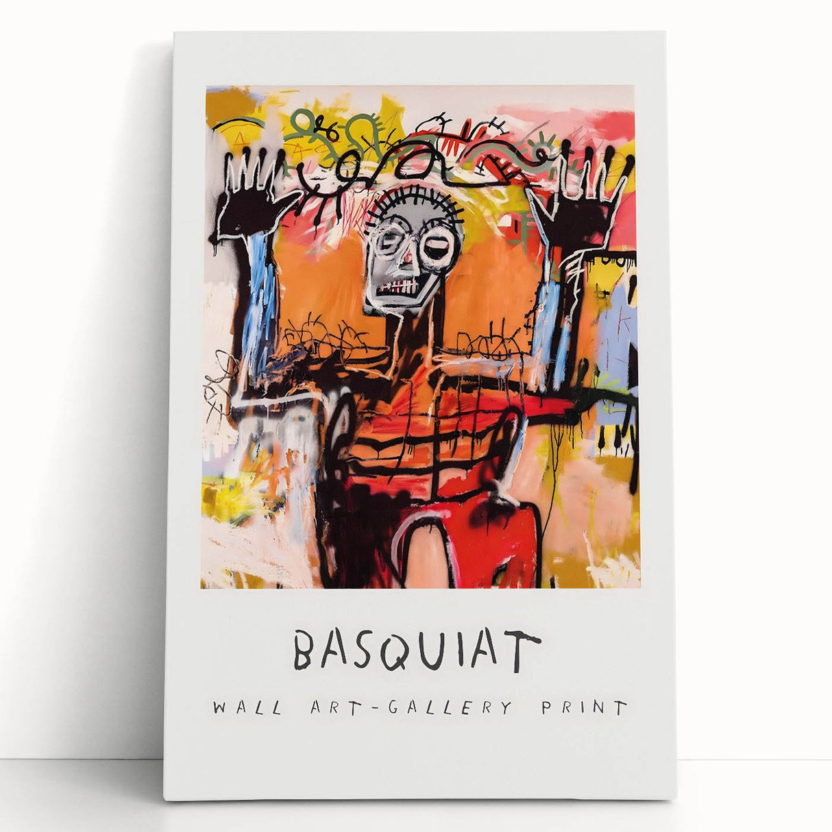 Large black and white canvas featuring an abstract Basquiat design, ideal for kitchen wall art or bedroom decor.