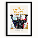 Extra large, colorful abstract art print featuring textured, avant-garde Basquiat design on a framed canvas.