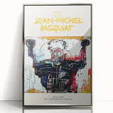 Mid-century modernist art deco poster featuring abstract shapes in vibrant colors on silver-framed acrylic.