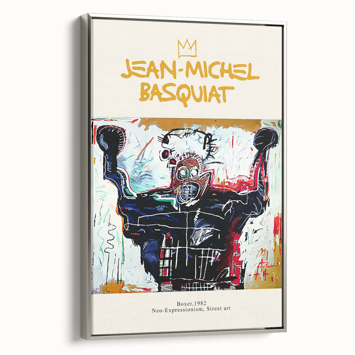 Framed canvas featuring a colorful, avant-garde landscape with abstract elements, ideal for modern living room decor.