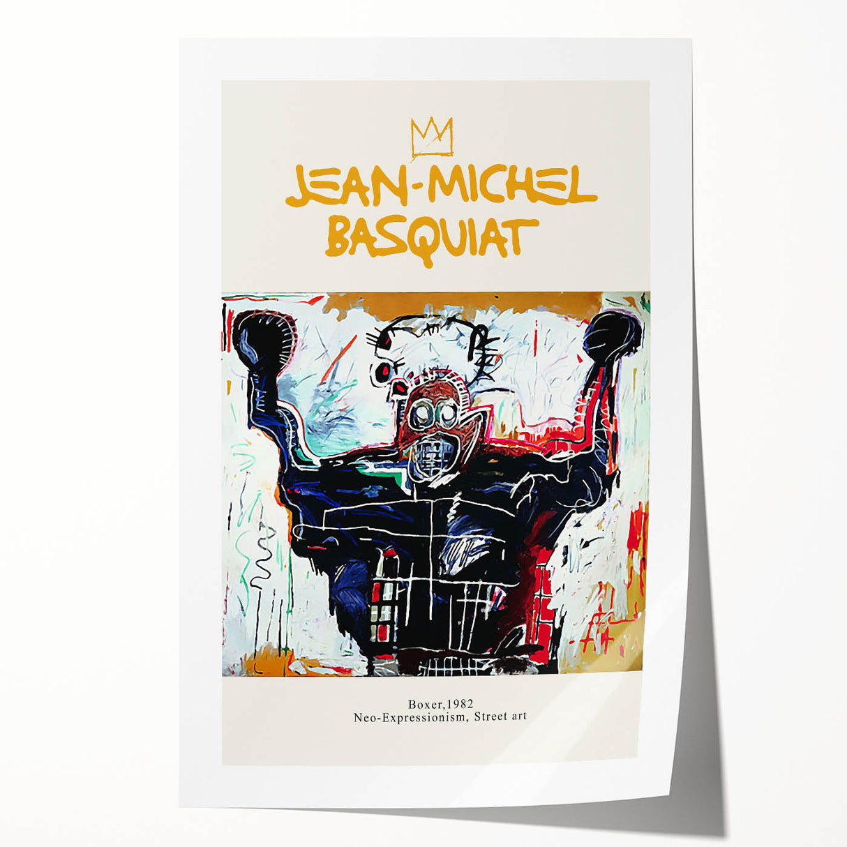 Extra large rolled print featuring a contemporary Basquiat design with avant-garde elements, ideal for art wall dining room.