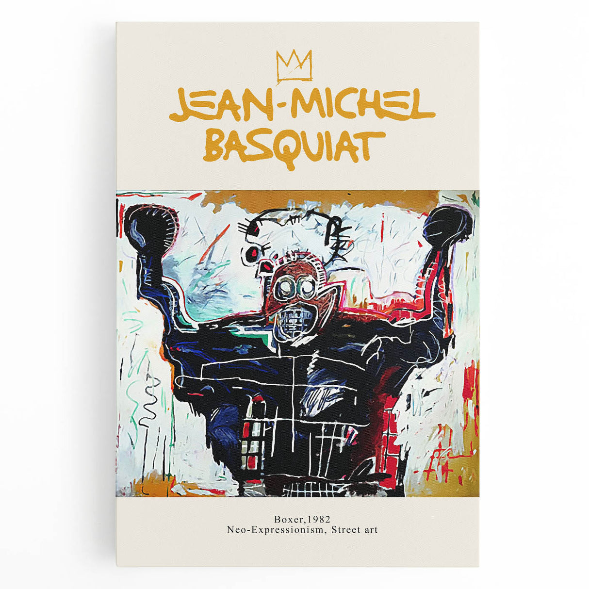 Large black and white abstract Basquiat-style artwork on stretched canvas, suitable for kitchen wall art.