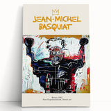 Black and white abstract Basquiat design on stretched canvas, suitable as large kitchen wall art.